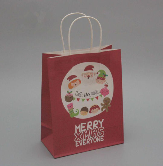 Nuevos estilos Bolsas de papel Kraft de Navidad Tamaño pequeño con asas Bolsas de embalaje de regalo del festival de Navidad
