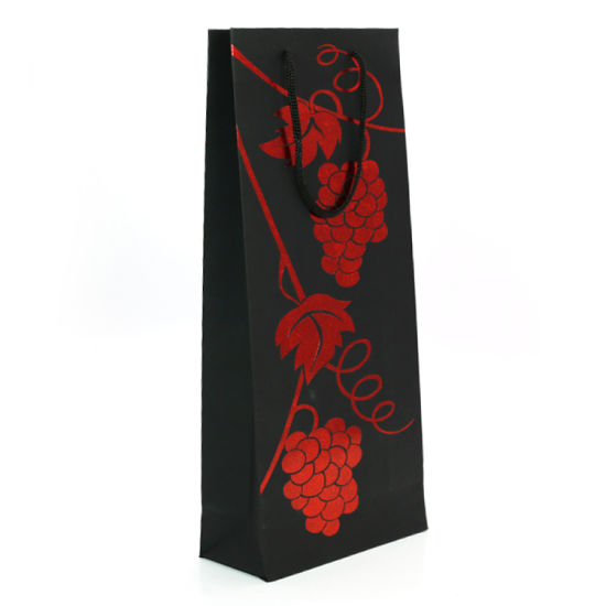 I-Black Color Coated Paper Bespoke Paper Wine Bottle Bag