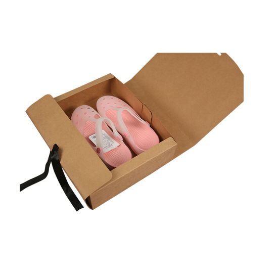 Евтина кутија за пакување за деца со пантофли со панделка која се преклопува сандала од хартија