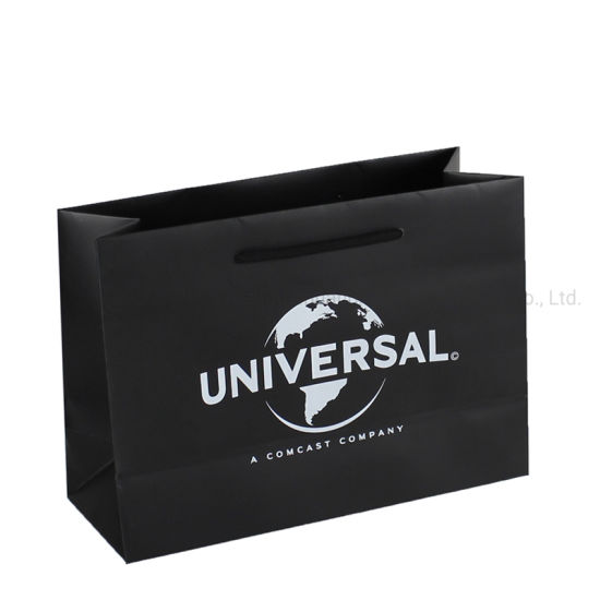 Reusable Black Color Printed You Logo Promotional Paris Paper Bags