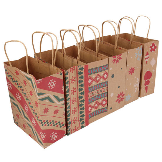 Six Designs Brown Kraft Paper Christmas Gift Bag Mix Պատվիրեք մեծածախ