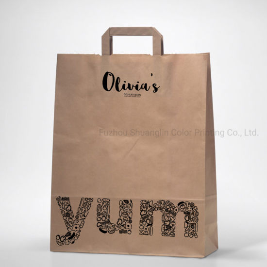 Eco-Friendly Recycled Brown Kraft Paper Bag with Flat Paper Rope