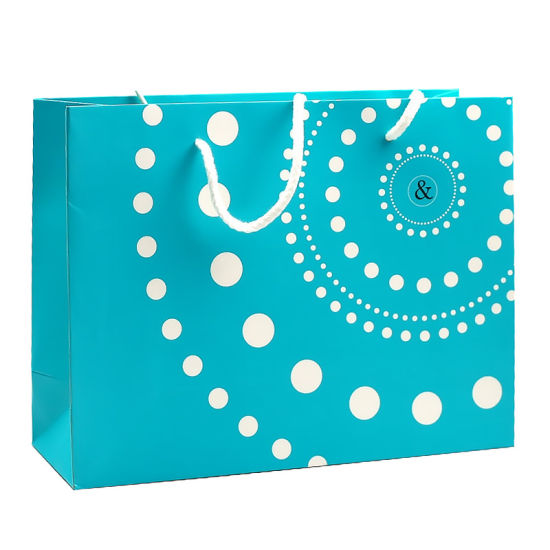 Sky Blue DOT Printed Paper Gift Bag with Long Rope Handle