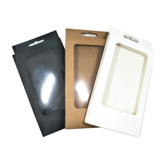Kleurvolle karton Handgemaakte Kraft Paper Poly Window Elektroniese Toebehore Hang Gat Verpakking Dose vir Seep Telefoon Case Boxes
