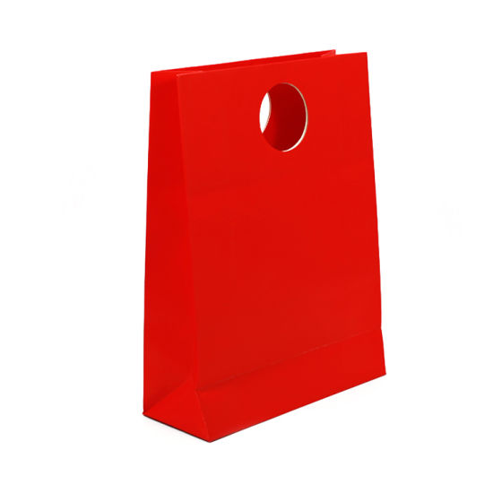 ถุงกระดาษสีแดงบรรจุภัณฑ์ชาของขวัญไดคัทหูหิ้วถุงกระดาษสีงาช้าง